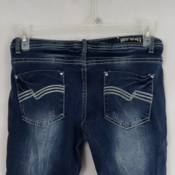 Red Rivet White Washed Ripped Capri's Size 11 - Picture 1 of 11